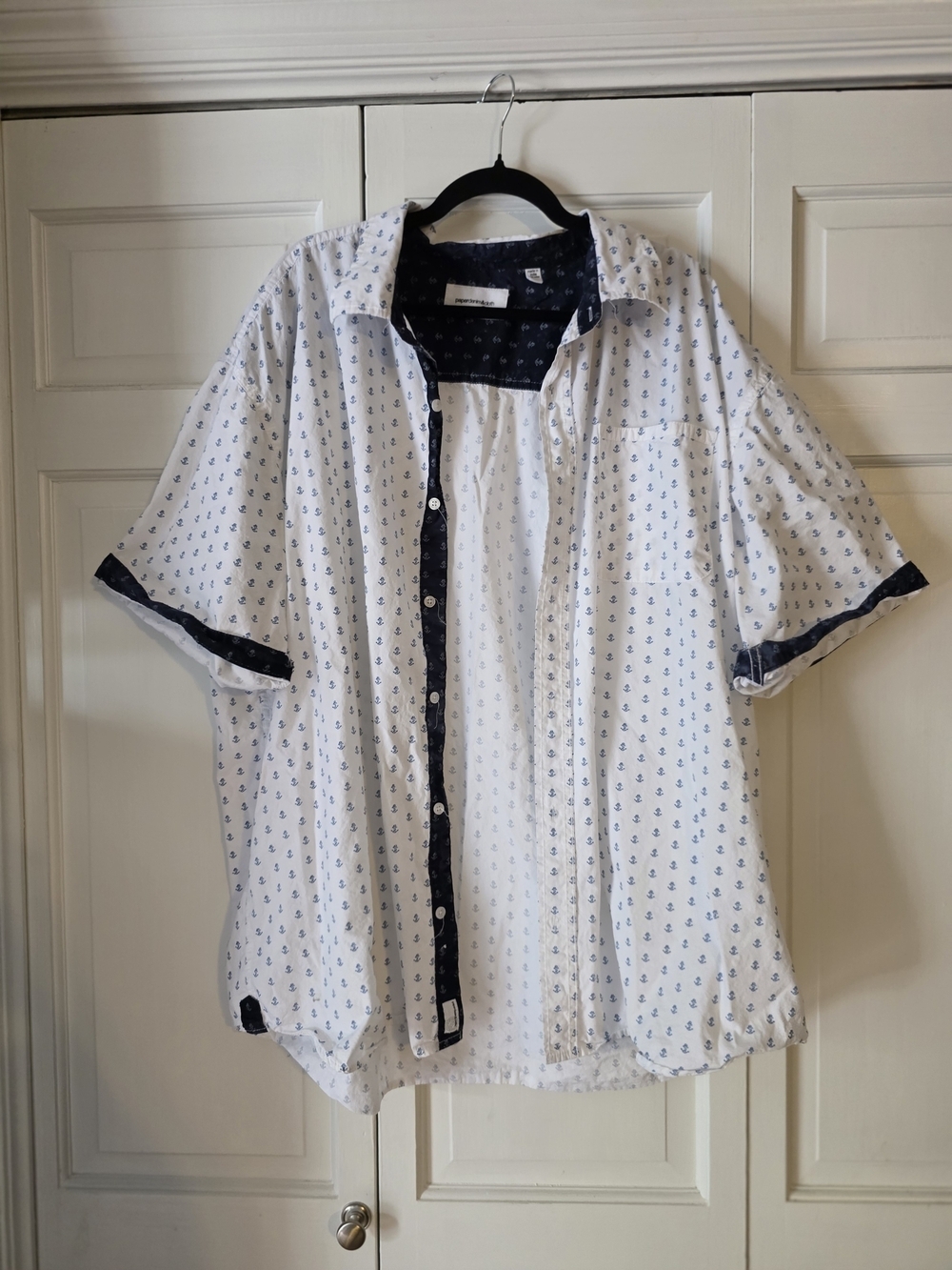 PaperDenim & Cloth 4X Nautical Anchor Print Short Sleeve Button-Up Shirt Cotton